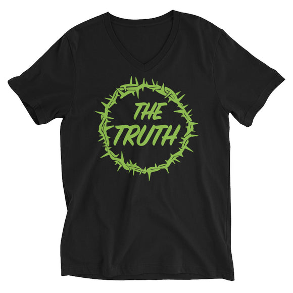TheTruth w/green Unisex Short Sleeve V-Neck T-Shirt